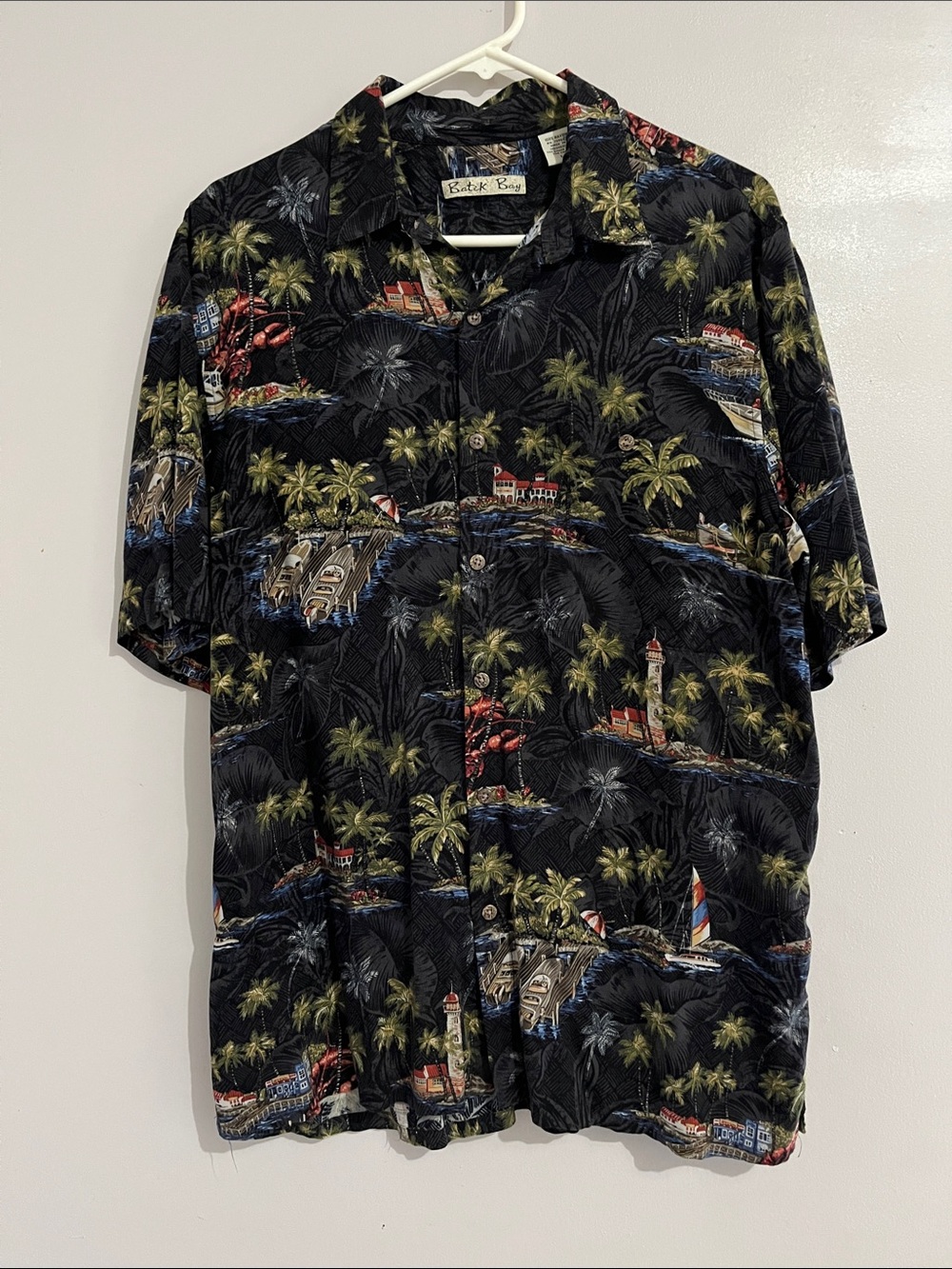 Batik Bay Short-Sleeve Hawaiian Shirt — Black Tropical Print L